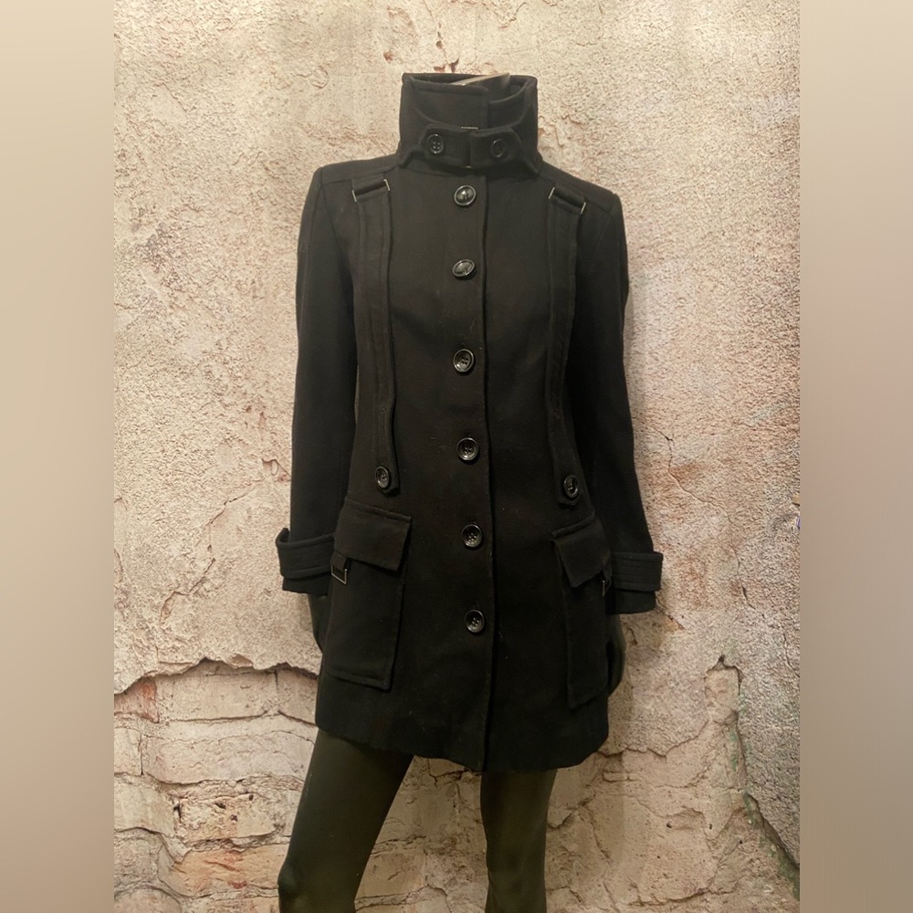 Black Women's Military-Style Wool Blend Coat